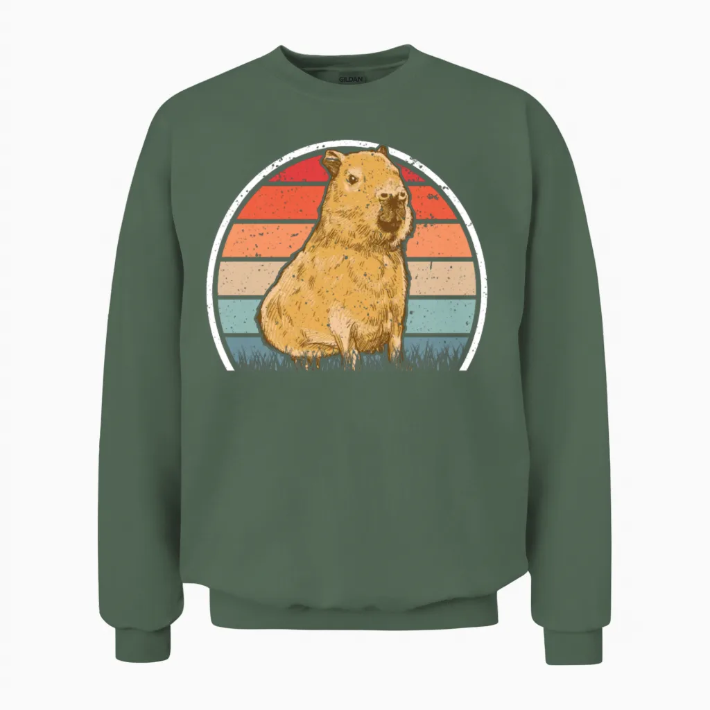 Capybara Retro Vintage Unisex Sweatshirt - Military Green