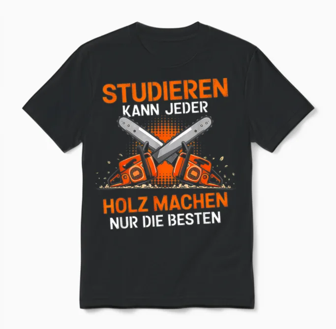 T-Shirt with German Text "studieren Kann Jeder Holz Machen Nur Die Besten Holzfäller [, Black, S Unisex T-Shirt in Black