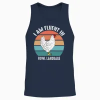 Retro Vintage Chicken Shirt I Am Fluent Unisex Tank Top in Navy - 2