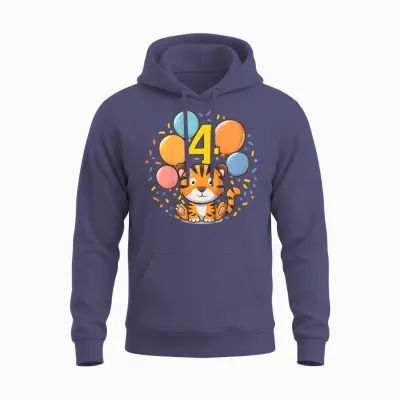 Kinder 4. Geburtstag Kindergeburtstag Vierter Geburtstag Tiger Unisex Hoodie - Heather Sport Dark Navy