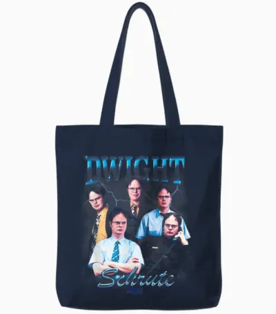 The Office Dwight Schrute Heartthrob - Officially Licensed T-Shirt, Black, S Tote Bags - Navy