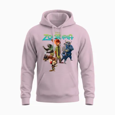 Disney Zootopia Character Group and Logo Unisex Hoodie - Light Pink