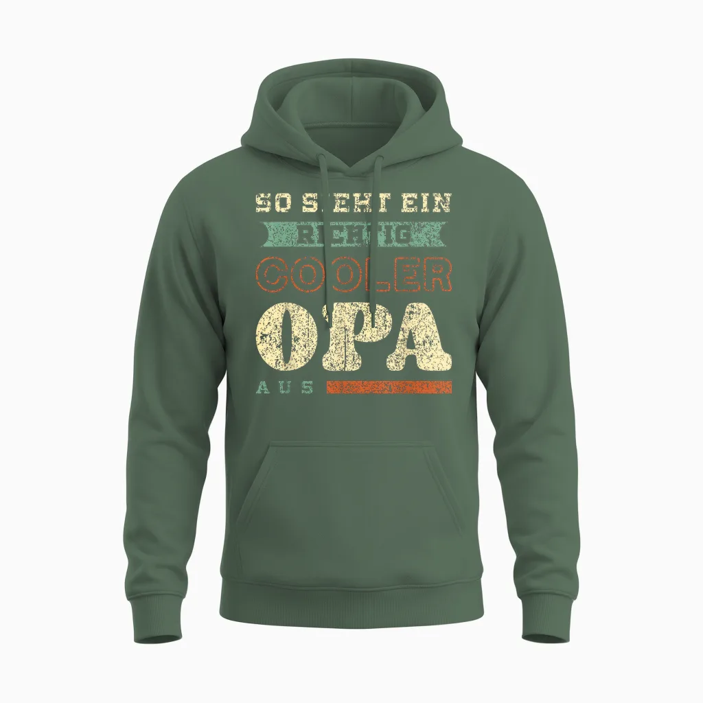 Richtig Cooler Opa, Vatertag, Retro-Vintage-Look Unisex Hoodie in Military Green