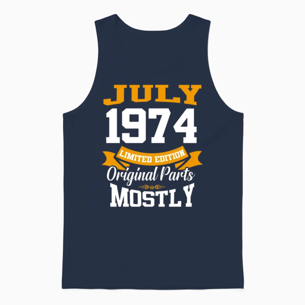 July 1974 Vintage Birthday Present Unisex Tank Top in Navy