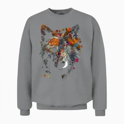 Wolf Herbst Blätter - Blaue Augen - Tier Kunst Motiv Wolf Unisex Sweatshirt - Sport Grey