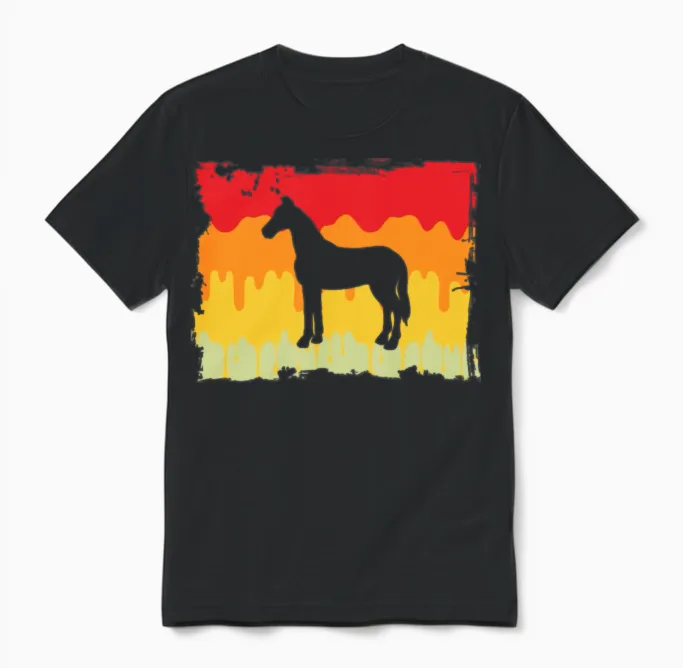 Horse Retro Lovers Gift Unisex T-Shirt in Black