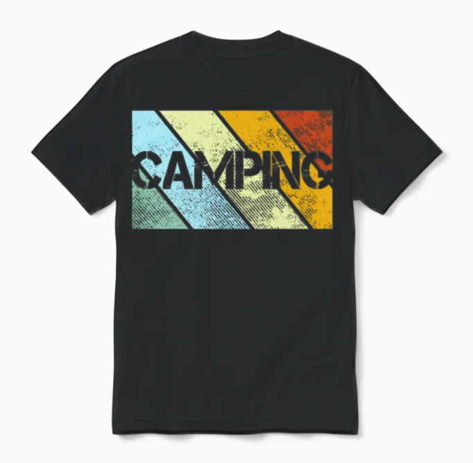 Camping Retro Unisex T-Shirt in Black