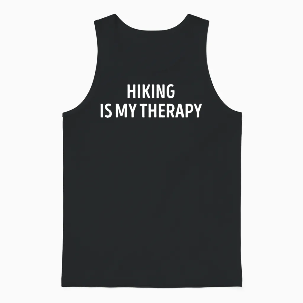 Hiking Is My Therapy Funny Outdoors Unisex Tank Top in Black
