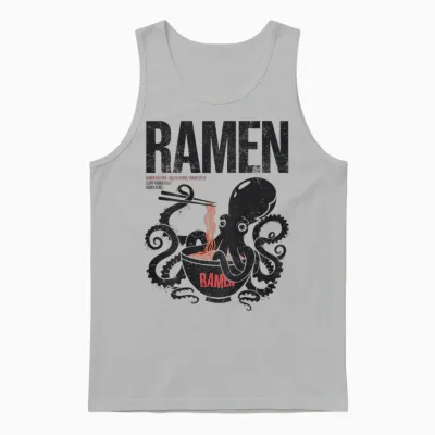Ramen Anime Manga Kawaii Otaku Fashion Backprint Streetwear T-Shirt, Gray Unisex Tank Top - Ash