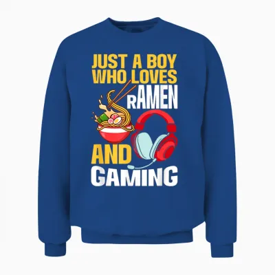 Just a Boy Who Loves Ramen and Gaming Japan Anime Video Game Unisex Sweatshirt - Royal