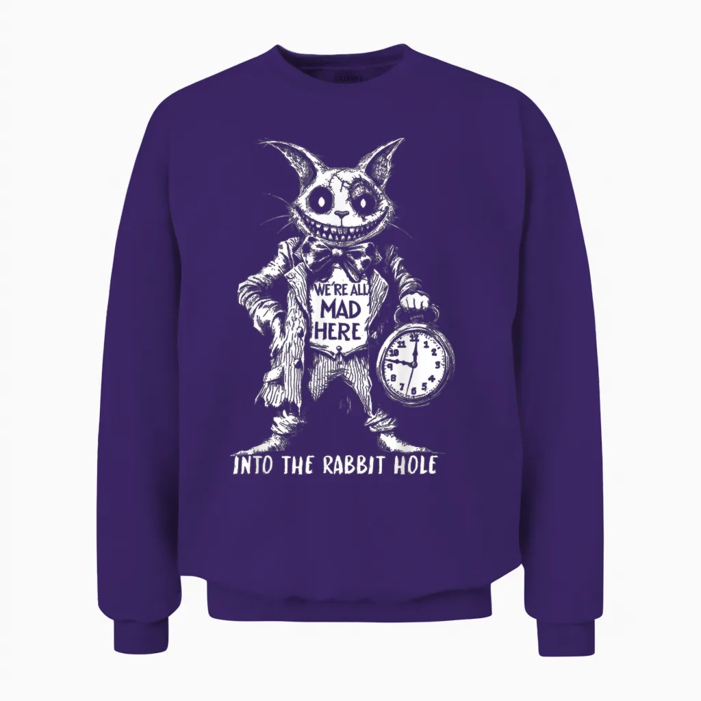 Scary Cheshire Cat in Wonderland Horror Unisex Sweatshirt in Purple