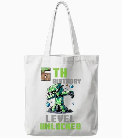 6th Birthday Level Unlocked Pixel Dab 6 Bday Gamer Boys Tote Bags - White