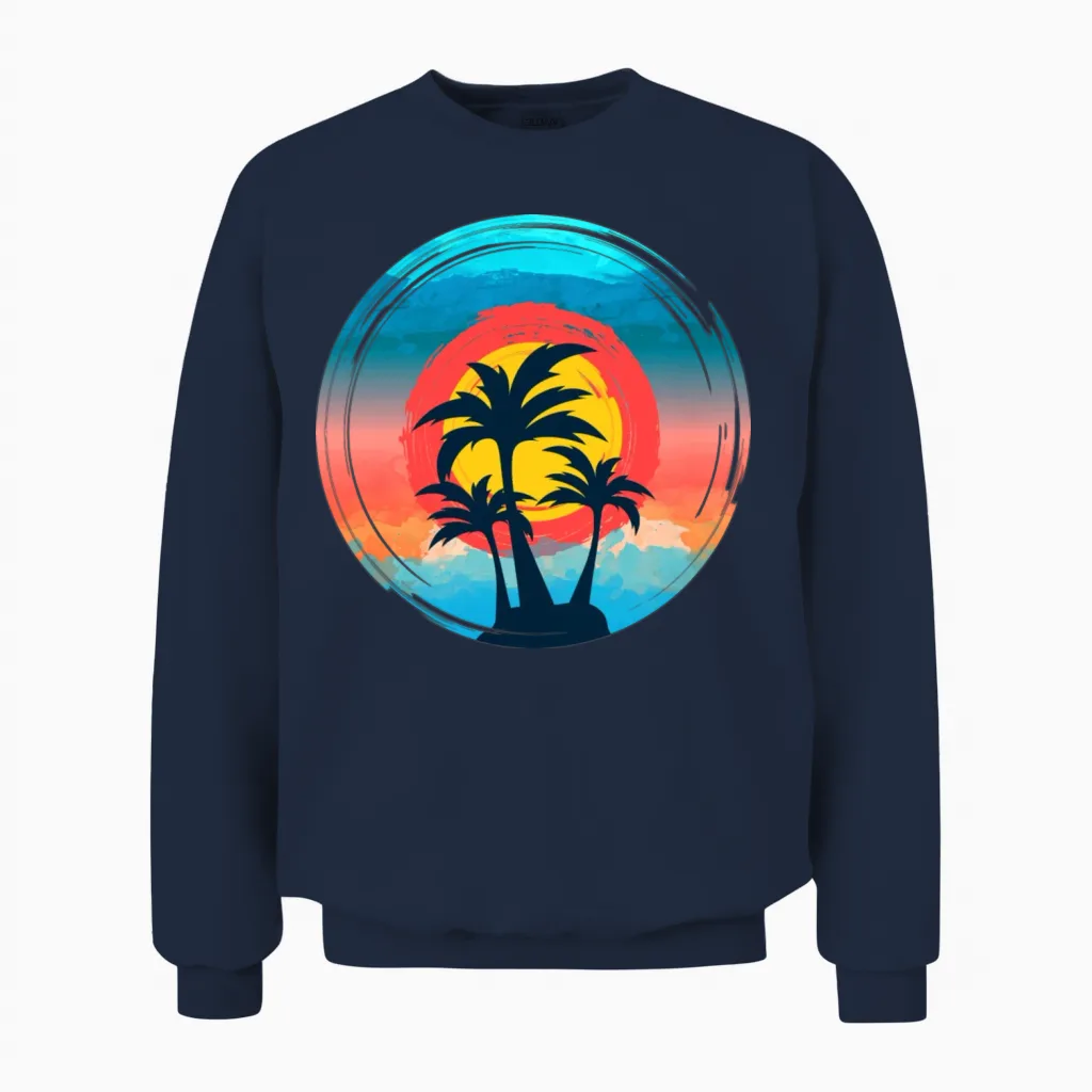Retro Sunset Arts Summer & Beach Gift Unisex Sweatshirt in Navy