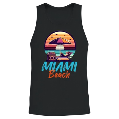 Miami Beach Retro Sunset Unisex Tank Top - Black