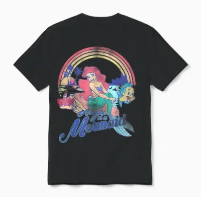 Disney Little Mermaid Retro Rainbow Pastel Graphic Unisex T-Shirt - Black