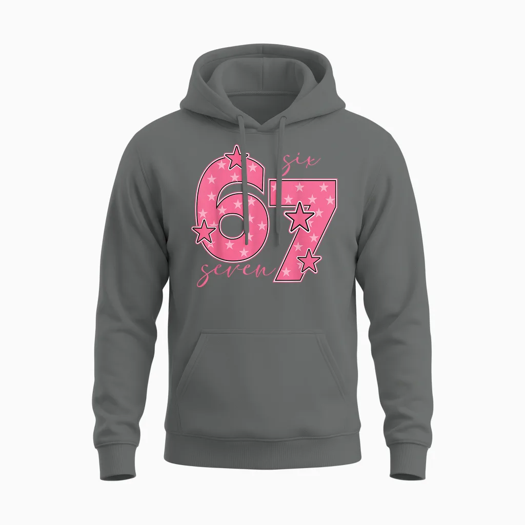 67 Meme Six Seven Gen Alpha Slang Cute Pink 6 7 Girls Unisex Hoodie in Graphite Heather