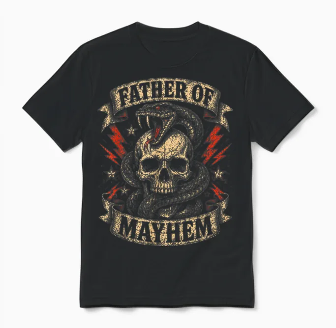 Father's Day Father of Mayhem Funny Dad Matching Family Unisex T-Shirt in Black