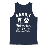 Easily Distracted by Dogs and Teeth Funny Dental Unisex Tank Top - Navy – 1