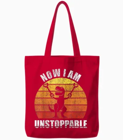 Retro Now I Am Unstoppable Shirt Funny T-Rex Gifts Vintage Tote Bags - Red