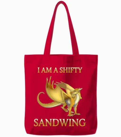Wings of Fire I Am a Shity Sandwing Tee for Kids Tote Bags in Red