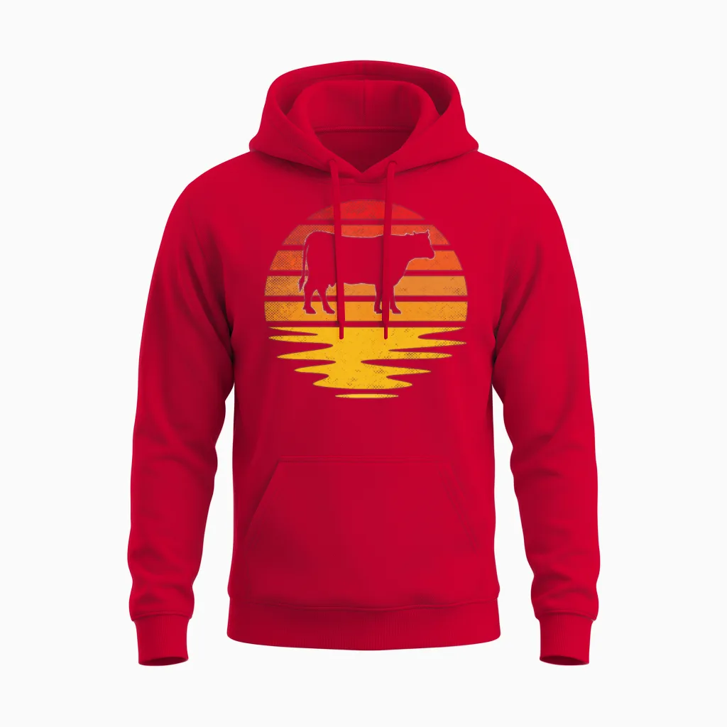 Cow Retro Farm & Country Unisex Hoodie in Red