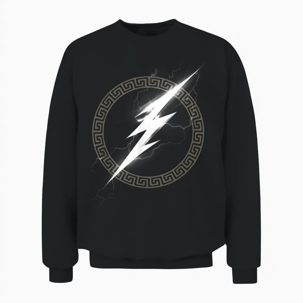 Zeus, Ancient Greek God, Lightning Symbol T-Shirt, Black, S Unisex Sweatshirt in Black