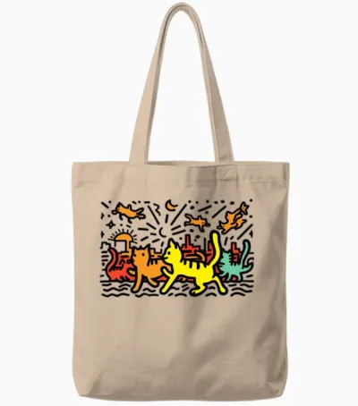 Walking Cats - the Haring Cats Collection Tote Bags - Natural