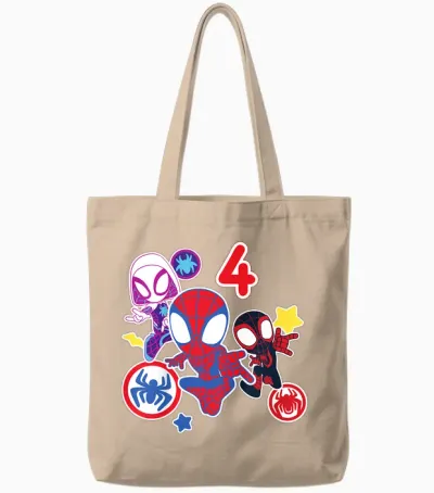 Children's Marvel Spidey and His Amazing Friends 4 Year Old Birthday T-Shirt, Black Tote Bags - Natural