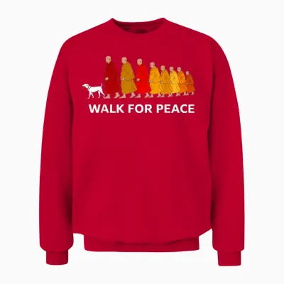 Retro Walk for Peace Monks with Aloka Dog Unisex Sweatshirt - Red