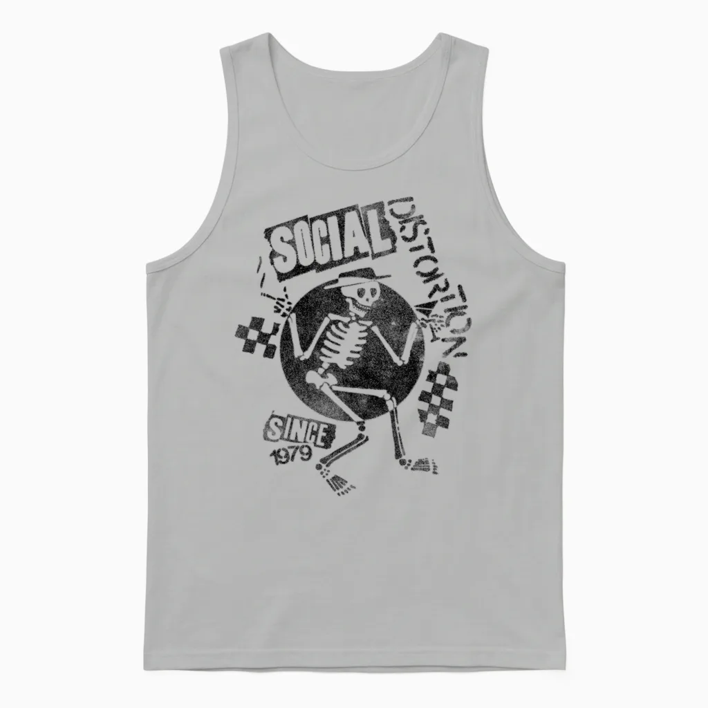 Offizielles Social Distortion Black Spray Skelly Unisex Tank Top in Ash