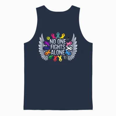 Multi Color Ribbon Cancer Awareness, No One Unisex Tank Top - Navy