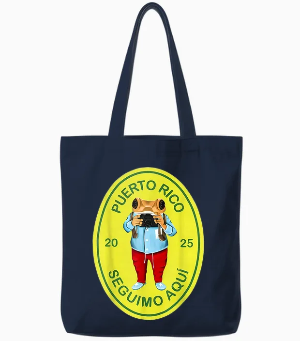 Graphic Funny Frog Retro Deb Tirar Unisex Adults Puerto Rico Frog Concho Retro 2025 T-Shirt Black Small Tote Bags in Navy