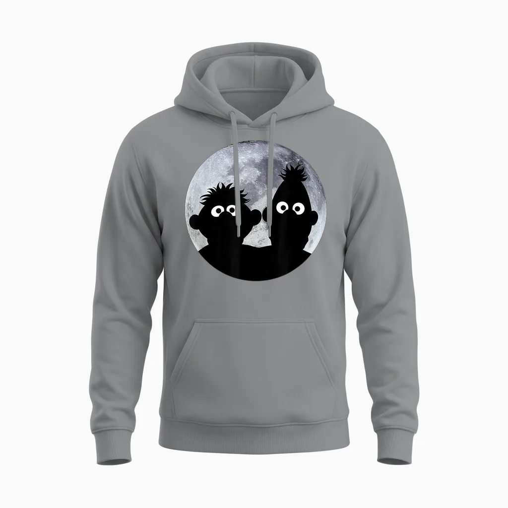 Sesame Street Ernie and Bert in the Moonlight Shadow Moonnight T-Shirt, Black Unisex Hoodie in Sport Grey