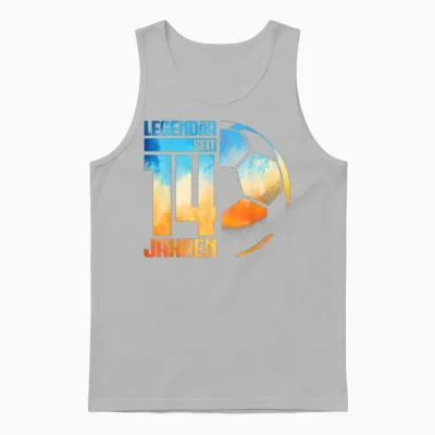 14th Birthday Decoration Football Player 14 Years Boy Teenager T-Shirt, Black Unisex Tank Top - Ash