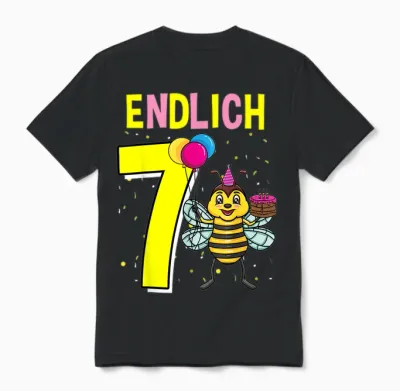 Geschenk 7 Jahre Alt Kinder Bienen Geburtstag Unisex T-Shirt - Black