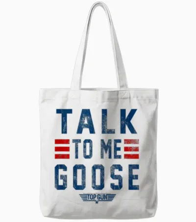 Top Gun Talk to Me Goose Distressed Text,short Sleeve Tote Bags - White