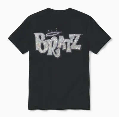 Bratz Silver Glitter Logo Purple Lining Angel Halo Sparkles Unisex T-Shirt - Black