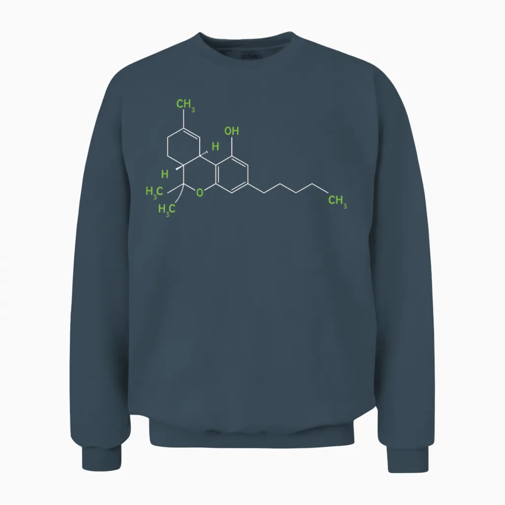 Cannabis Weed Pot Molecule Thc Marijuana Stoner Gift Unisex Sweatshirt in Dark Heather