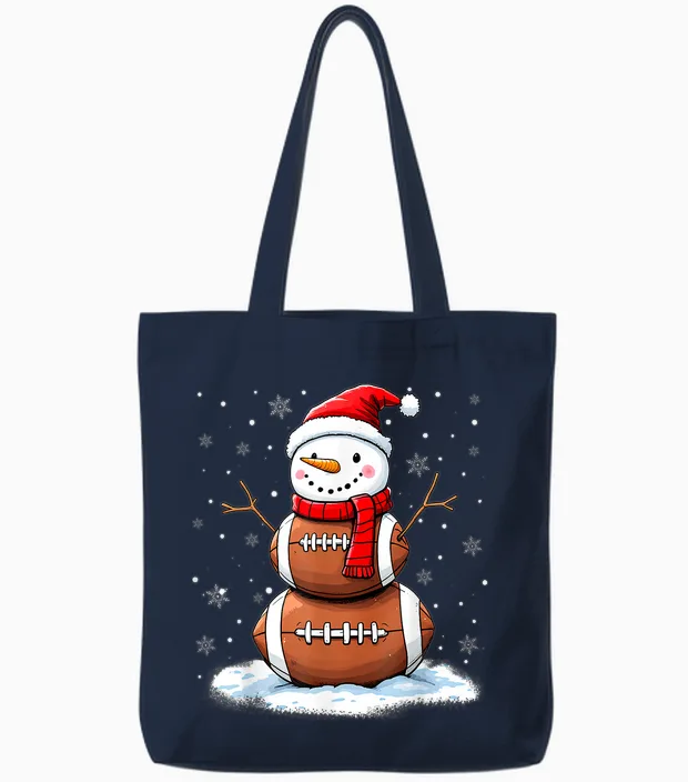 Christmas American Football Snowman Xmas Sport Men Boys Tote Bags in Navy