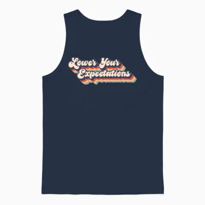 Lower Your Expectations Retro Badge Unisex Tank Top - Navy