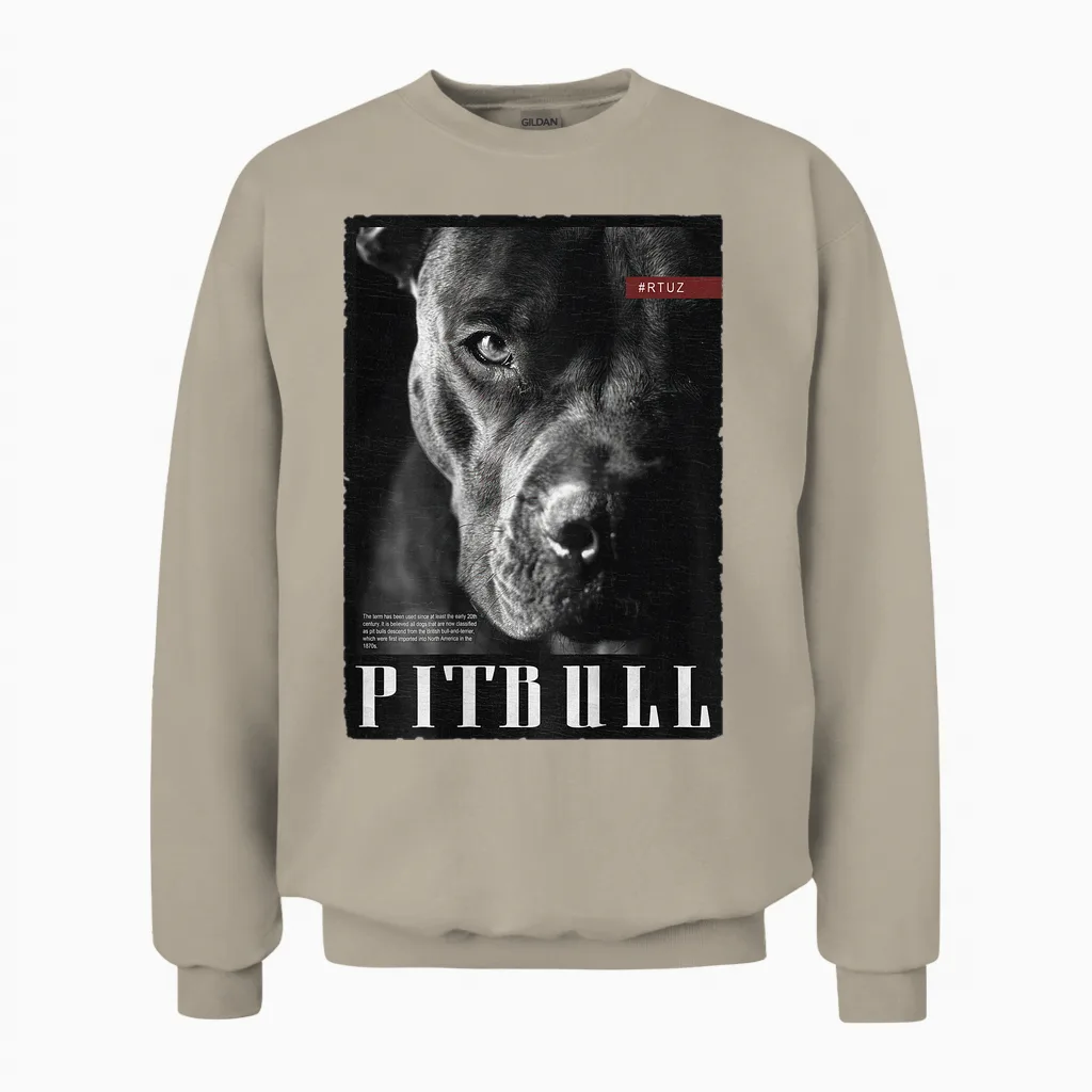 Dog Wild Dog Terrier Portrait Bulldog Backprint Pitbull T-Shirt, Black, S Unisex Sweatshirt in Sand