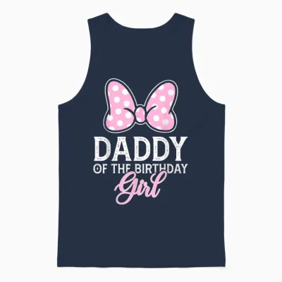 Daddy of the Birthday Girl Cute Pink Bow Family Matching Unisex Tank Top - Navy