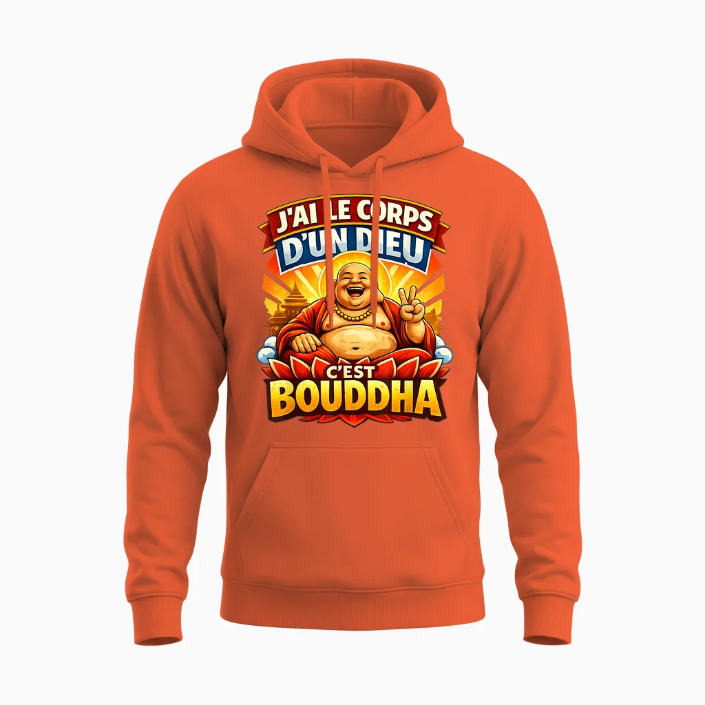 Je Ai Le Corps D'un God Buddha Gift Man Funny Funny Unisex Hoodie in Orange