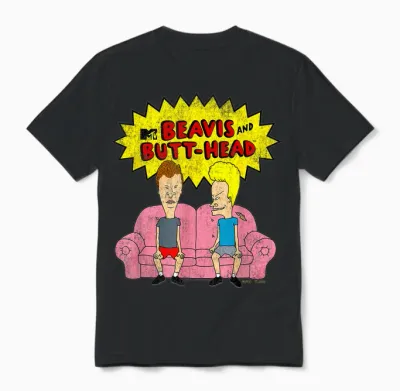 Beavis and Butt-Head T-Shirt Damen Schwarz Cartoon Classic V-Neck Short Sleeve T-Shirt S Eu Klein Regular Unisex T-Shirt - Black