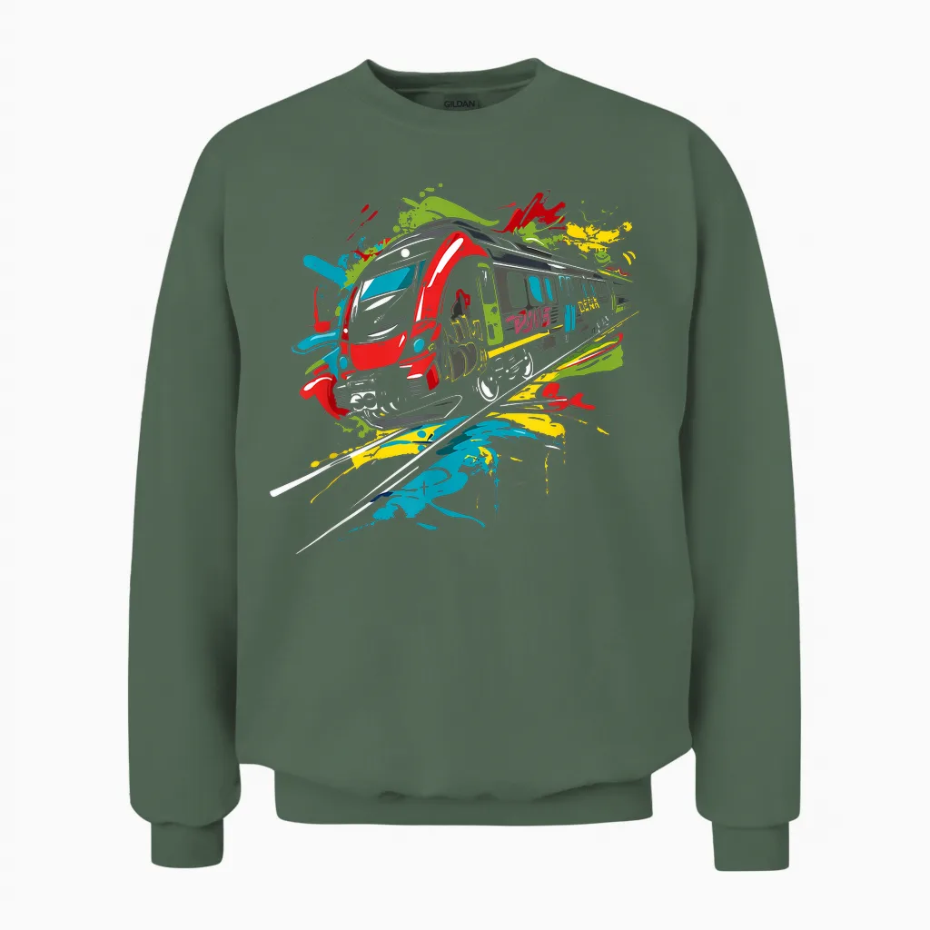 Graffiti Eisenbahn Modelleisenbahn Eisenbahnlinie Unisex Sweatshirt in Military Green