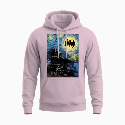 Dc Comics Batman the Dark Knight Starry Night Style Unisex Hoodie - Light Pink
