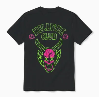 Stranger Things Hellfire Neon Sketch Logo Unisex T-Shirt - Black