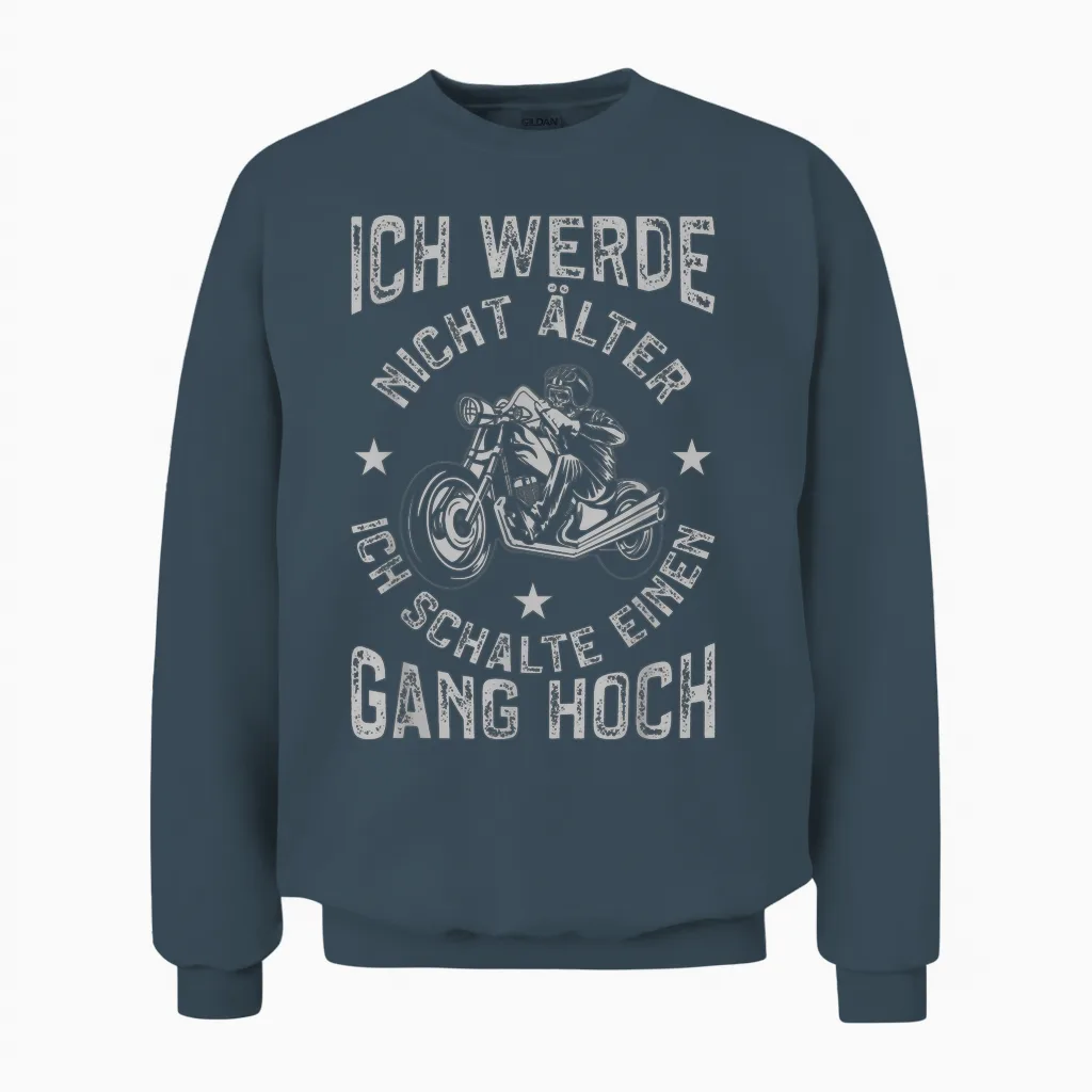 Men's Motorcycle T-Shirt with Funny Motorcycle Ich Werde Nicht Older, Black Unisex Sweatshirt in Dark Heather
