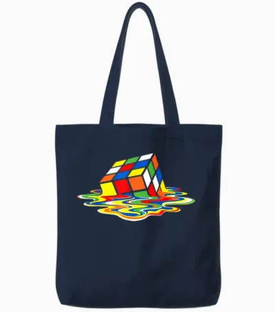 Melting Rubik's Cube T-Shirt, Black Tote Bags - Navy
