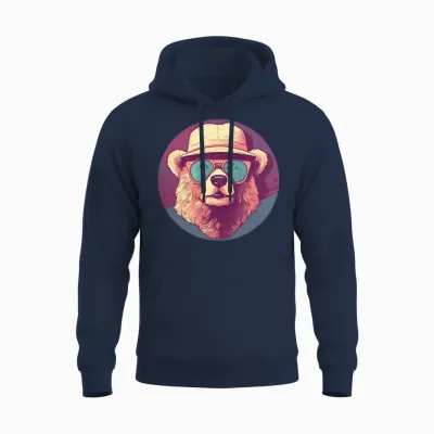 Retro Bear Lovers Design Unisex Hoodie - Navy